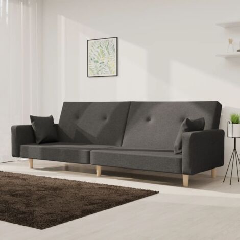 Sofá cama de 2 plazas con dos almohadas tela gris oscuro vidaXL (1/5)