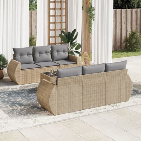 Set sofás de jardín 7 piezas y cojines ratán sintético beige vidaXL (1/3)