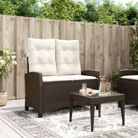 Sillón reclinable de jardín con cojines ratán sintético marrón vidaXL