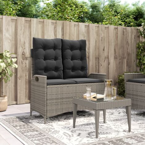Sillón reclinable de jardín con cojines ratán sintético gris vidaXL