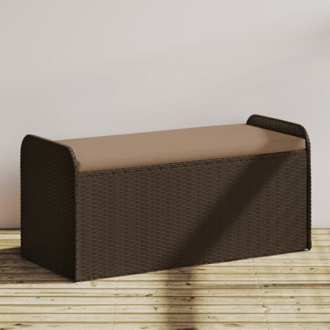 Banco de almacenaje y cojín ratán sintético marrón 115x51x52 cm vidaXL