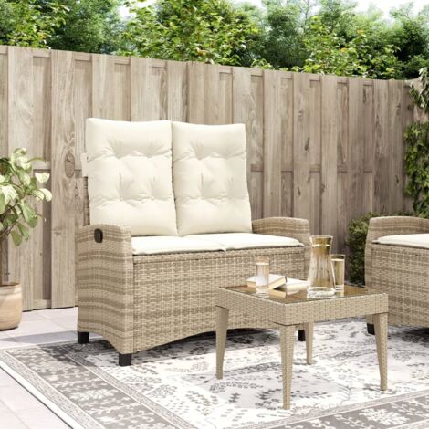 Sillón reclinable de jardín con cojines ratán sintético beige vidaXL