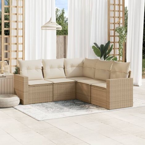 Juego de sofás jardín con cojines 5 pzas ratán sintético beige vidaXL (1/3)