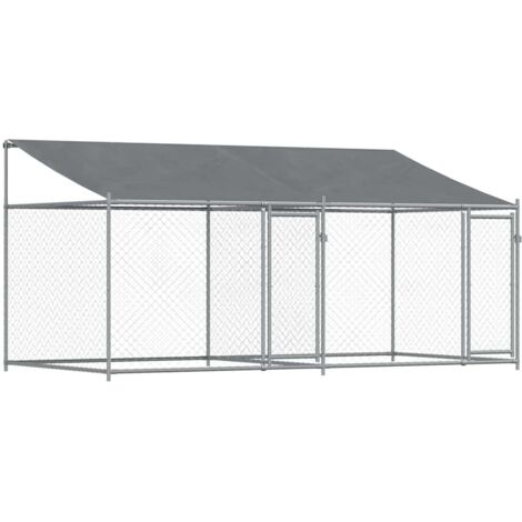Jaula de perros techo y puertas acero galvanizado gris 4x2x2 m vidaXL