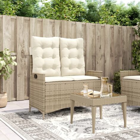 Sillón reclinable de jardín con cojines ratán sintético beige vidaXL