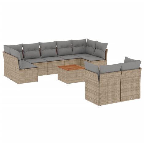 Juego de sofás jardín con cojines beige 10 pzas ratán sintético vidaXL (1/4)