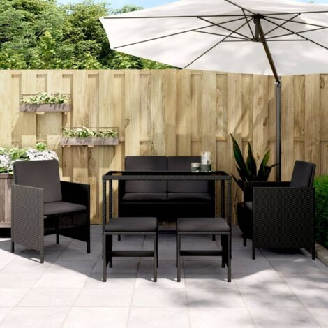 Set comedor de jardín 6 pzas con cojines ratán sintético negro vidaXL (1/5)