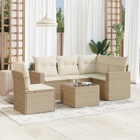 Juego de sofás jardín con cojines 6 pzas ratán sintético beige vidaXL (1/3)