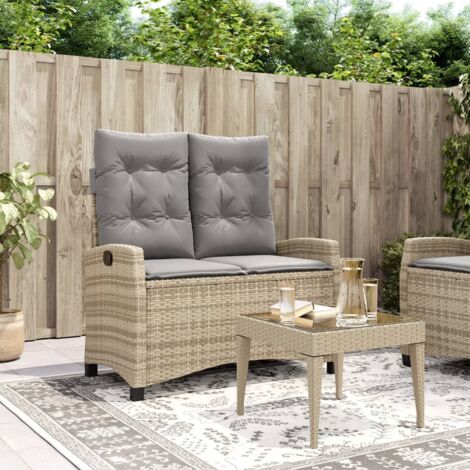 Sillón reclinable de jardín con cojines ratán sintético beige vidaXL