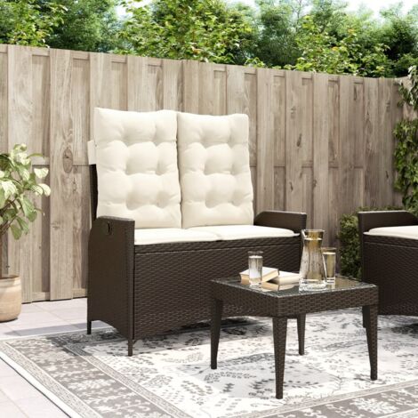 Sillón reclinable de jardín con cojines ratán sintético marrón vidaXL