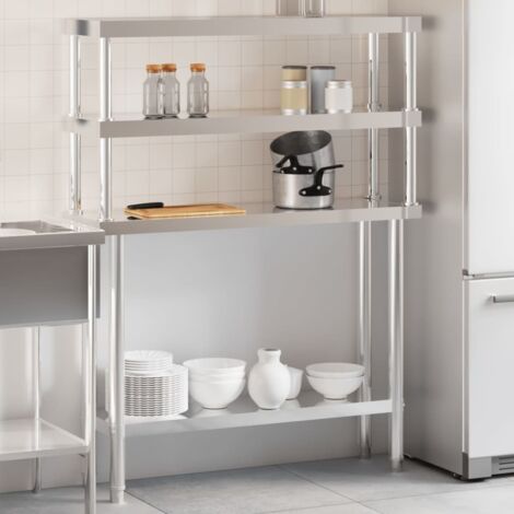 Mesa De Trabajo Para Cocina De Acero Inoxidable 110x30x150 Cm - Con Ruedas Y Estantes, Ideal Para Restaurantes Y Bares