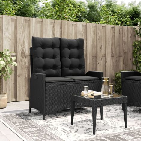 Sillón reclinable de jardín con cojines ratán sintético negro vidaXL