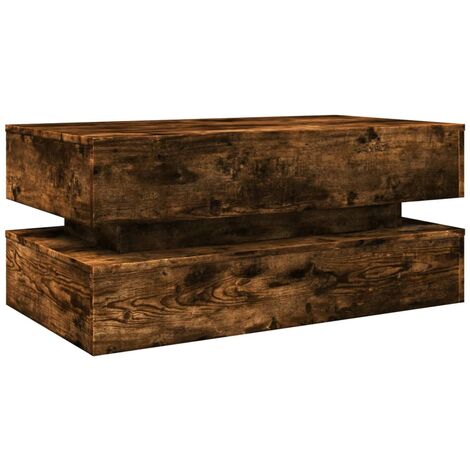 Mesa de centro con luces LED roble ahumado 90x50x40 cm vidaXL