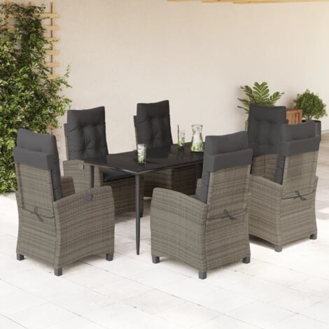 Set comedor jardín 7 pzas y cojines ratán sintético gris vidaXL (1/5)