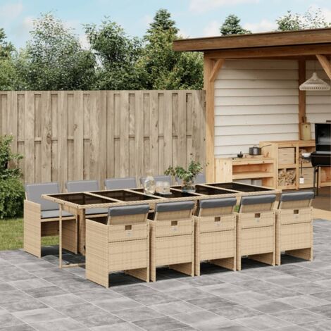 Set comedor de jardín 11 pzas con cojines ratán sintético beige vidaXL