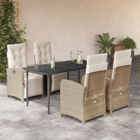 Set comedor de jardín 5 pzas con cojines ratán sintético beige vidaXL (1/5)