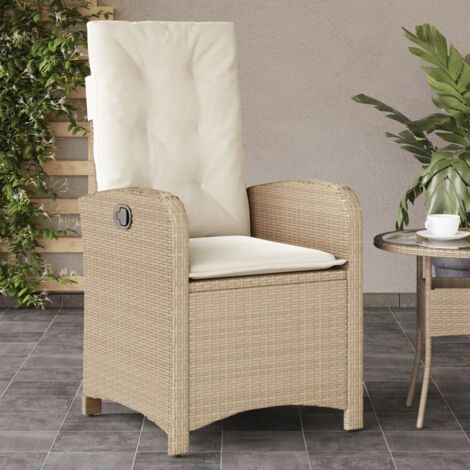 Silla de jardín reclinable con cojines ratán sintético beige vidaXL