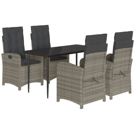 Set comedor de jardín 5 piezas con cojines ratán sintético gris vidaXL (1/5)