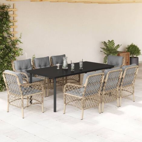 Set comedor de jardín 9 pzas con cojines ratán sintético beige vidaXL (1/5)