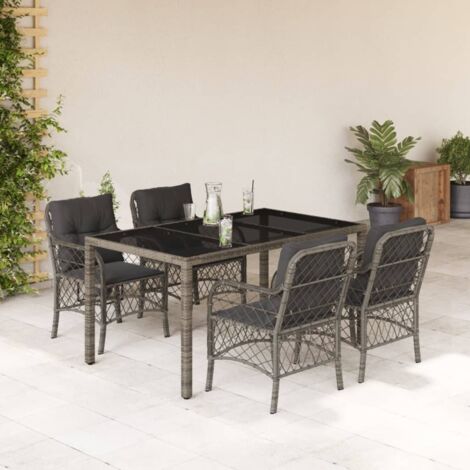 Set comedor de jardín 5 piezas con cojines ratán sintético gris vidaXL (1/5)