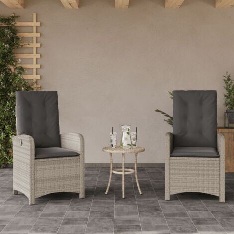 Sillones reclinables de jardín con cojines gris 2 uds ratán PE vidaXL