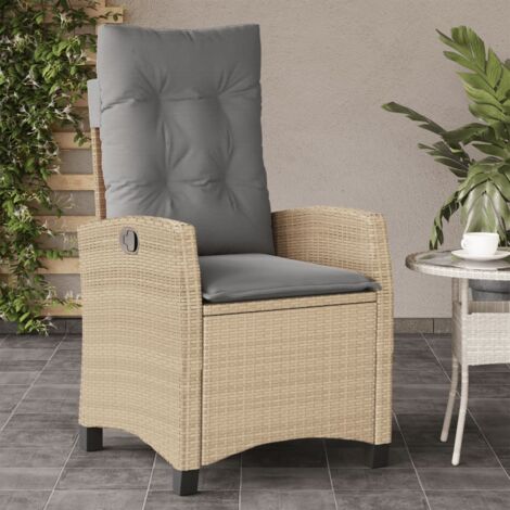 Sillón reclinable de jardín con cojines ratán PE beige mixto vidaXL