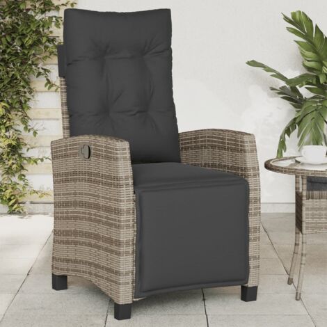 Sillón reclinable de jardín con reposapiés ratán sintético gris vidaXL