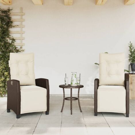 Sillones reclinables jardín y reposapiés 2 uds ratán PE marrón vidaXL