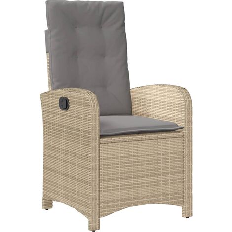 Sillón reclinable de jardín con cojines ratán PE beige mixto vidaXL