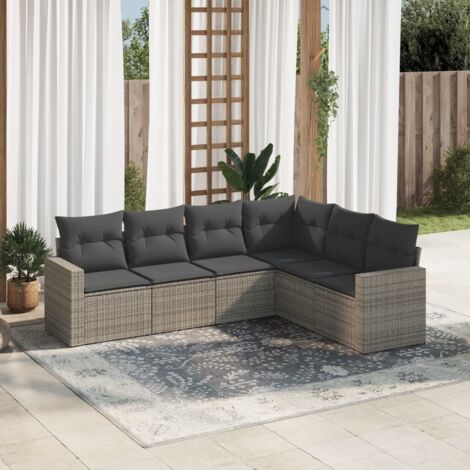 Set de muebles de jardín 6 pzas y cojines ratán sintético gris vidaXL