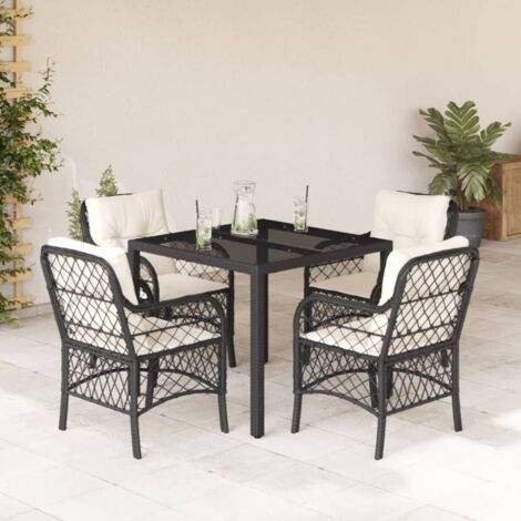 Set de muebles jardín 5 pzas con cojines ratán sintético negro vidaXL (1/5)