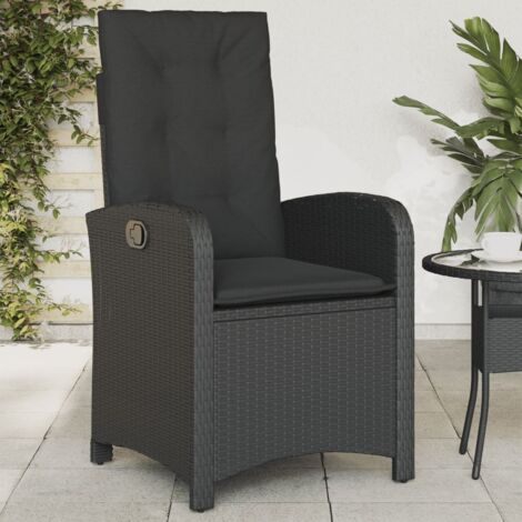 Sillón reclinable de jardín con cojines ratán sintético negro vidaXL
