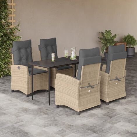 Set comedor de jardín 5 pzas con cojines ratán sintético beige vidaXL (1/5)