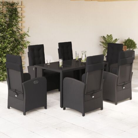 Set de comedor de jardín 7 pzas y cojines ratán sintético negro vidaXL (1/5)