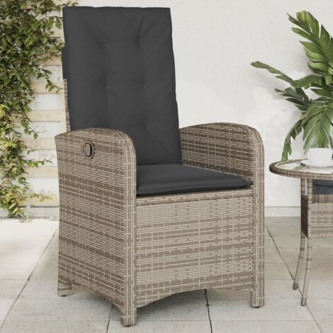 Sillón reclinable de jardín con cojines ratán sintético gris vidaXL