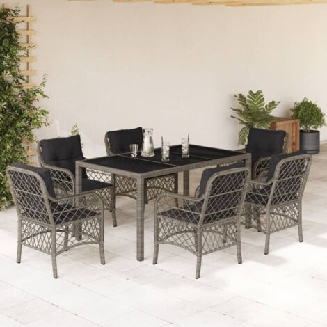 Set comedor jardín 7 pzas y cojines ratán sintético gris vidaXL (1/5)