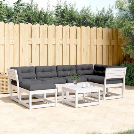 Juego sofás jardín 6 pzas con cojines madera maciza pino blanco vidaXL (1/5)