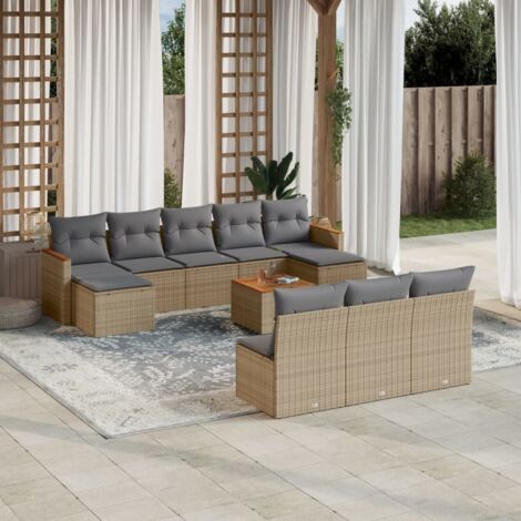 Set de sofás de jardín 11pzas con cojines ratán sintético beige vidaXL