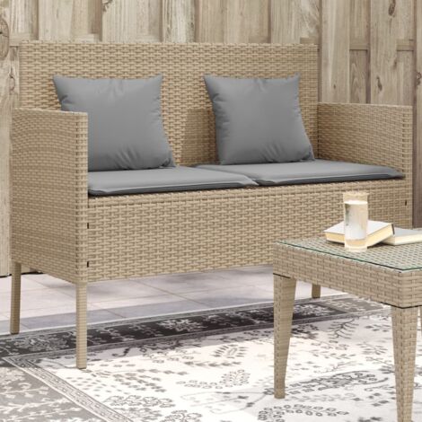 Banco de jardín con cojines ratán sintético beige vidaXL