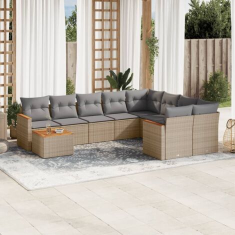 Juego de sofás jardín con cojines beige 10 pzas ratán sintético vidaXL (1/3)