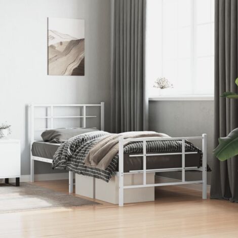 Estructura cama sin colchón con estribo metal blanco 90x190 cm vidaXL (1/5)