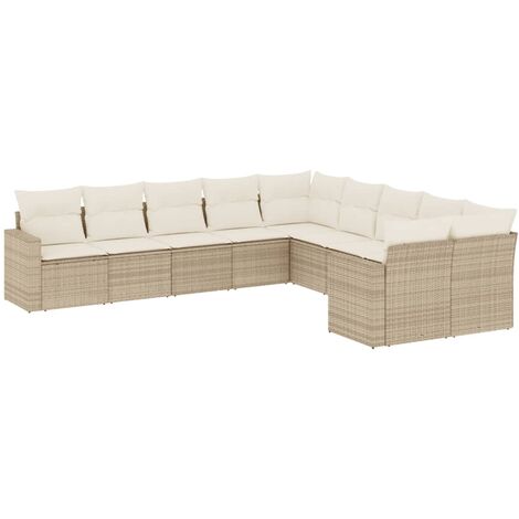 Juego de sofás jardín con cojines beige 10 pzas ratán sintético vidaXL (1/4)