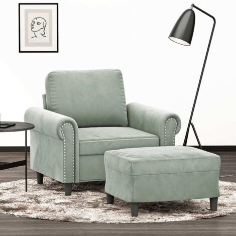 Sillón con taburete terciopelo gris claro 60 cm vidaXL
