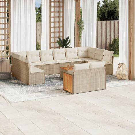 Set de sofás de jardín y cojines 13 pzas ratán sintético beige vidaXL