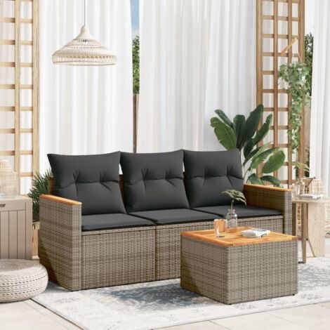 Set de sofás de jardín 4 pzas y cojines ratán sintético gris vidaXL