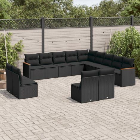 Set de sofás de jardín y cojines 13 pzas ratán sintético negro vidaXL