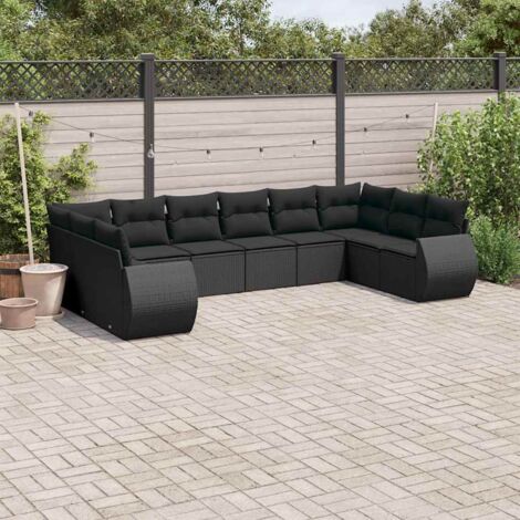 Set de sofás de jardín 10 pzas cojines ratán sintético negro vidaXL (1/5)
