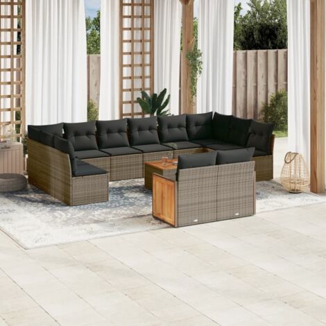 Set de sofás de jardín y cojines 13 pzas ratán sintético gris vidaXL