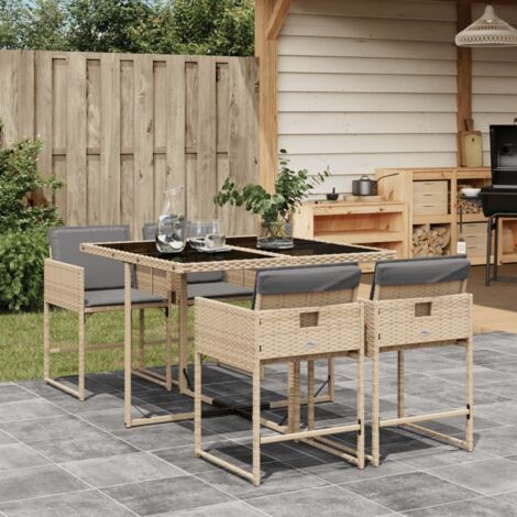 Set comedor de jardín 5 pzas con cojines ratán sintético beige vidaXL