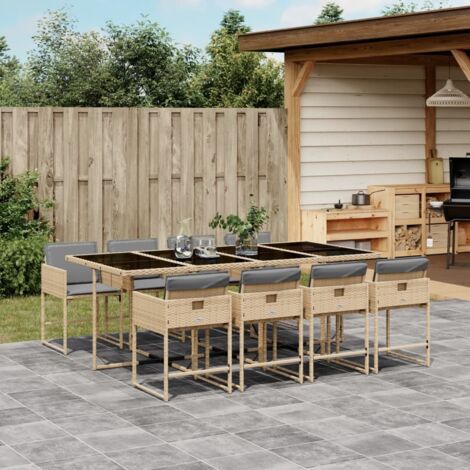 Set comedor de jardín 9 pzas con cojines ratán sintético beige vidaXL